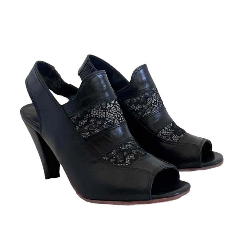 Rachel Comey Women's Black Lace Leather Slingback Sandals Shoes 7